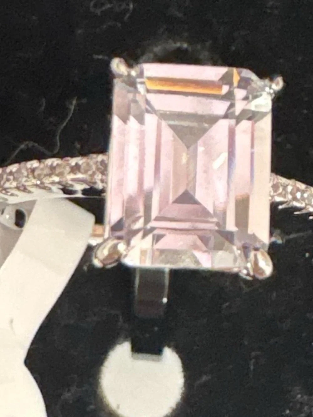 Silver Ring with Light Pink Emerald-Cut Stone - Size 7